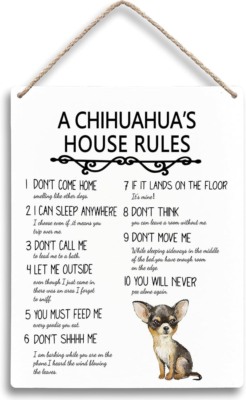 FUGWN A Chihuahua’s House Rules Dog Wooden Signs 8x10, Dog Signs for Home Decor, Decorations for The Home, House Rules Sign, Wall Decor, Chihuahua Gifts, Gifts for Lovers - Image 1